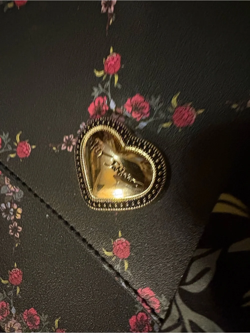 Betsey Johnson Women’s Black Floral Heart-Accent Handbag with Scarf